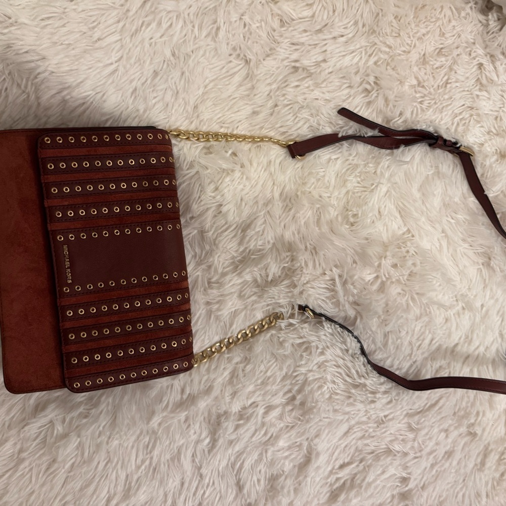 Michael Kors Burgundy Crossbody Bag with Gold Chain